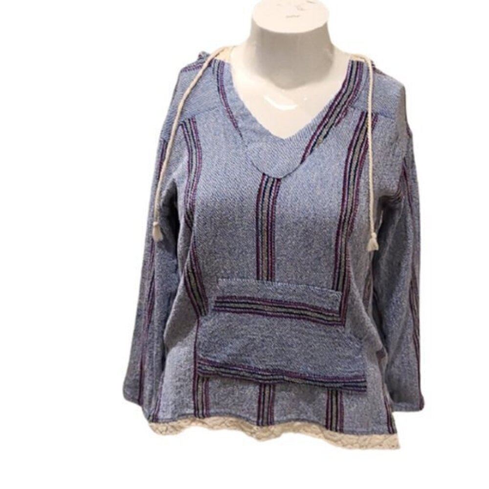 [Vintage Havana] V-neck Drawstring Hoodie - Size L